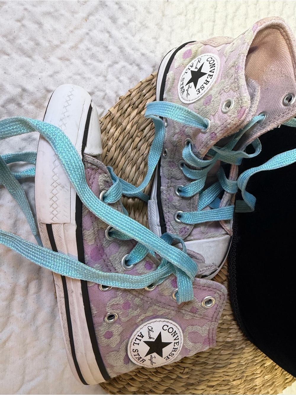 Converse Kids Lavender Patterned High-Top Sneakers with Light Blue Laces